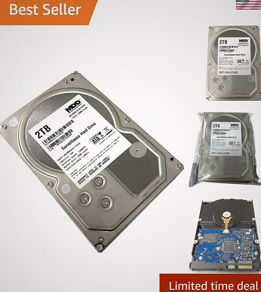Renewed 2TB 7200RPM HDD - Optimal for DVR Surveillance Systems, Silent & Cool